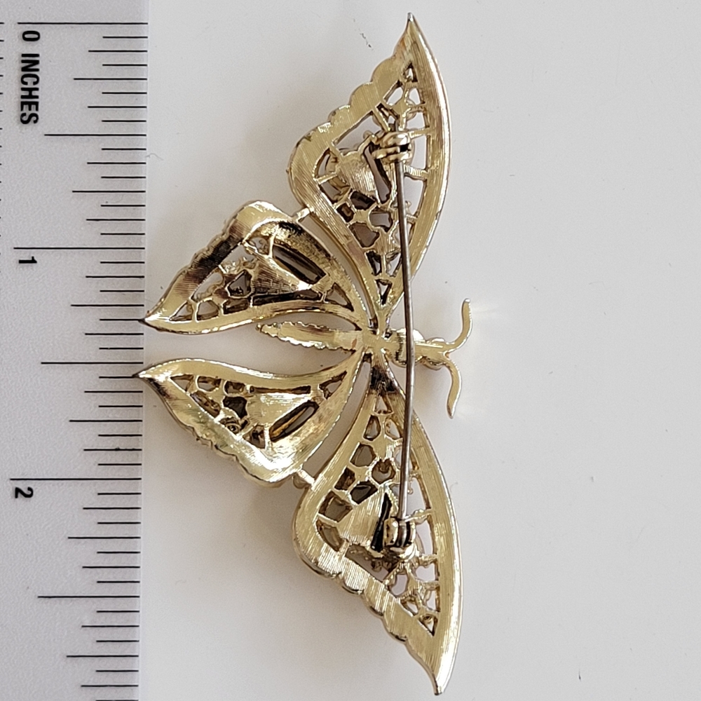 Gold-tone Rhinestone Butterfly Brooch - Picture 2 of 7